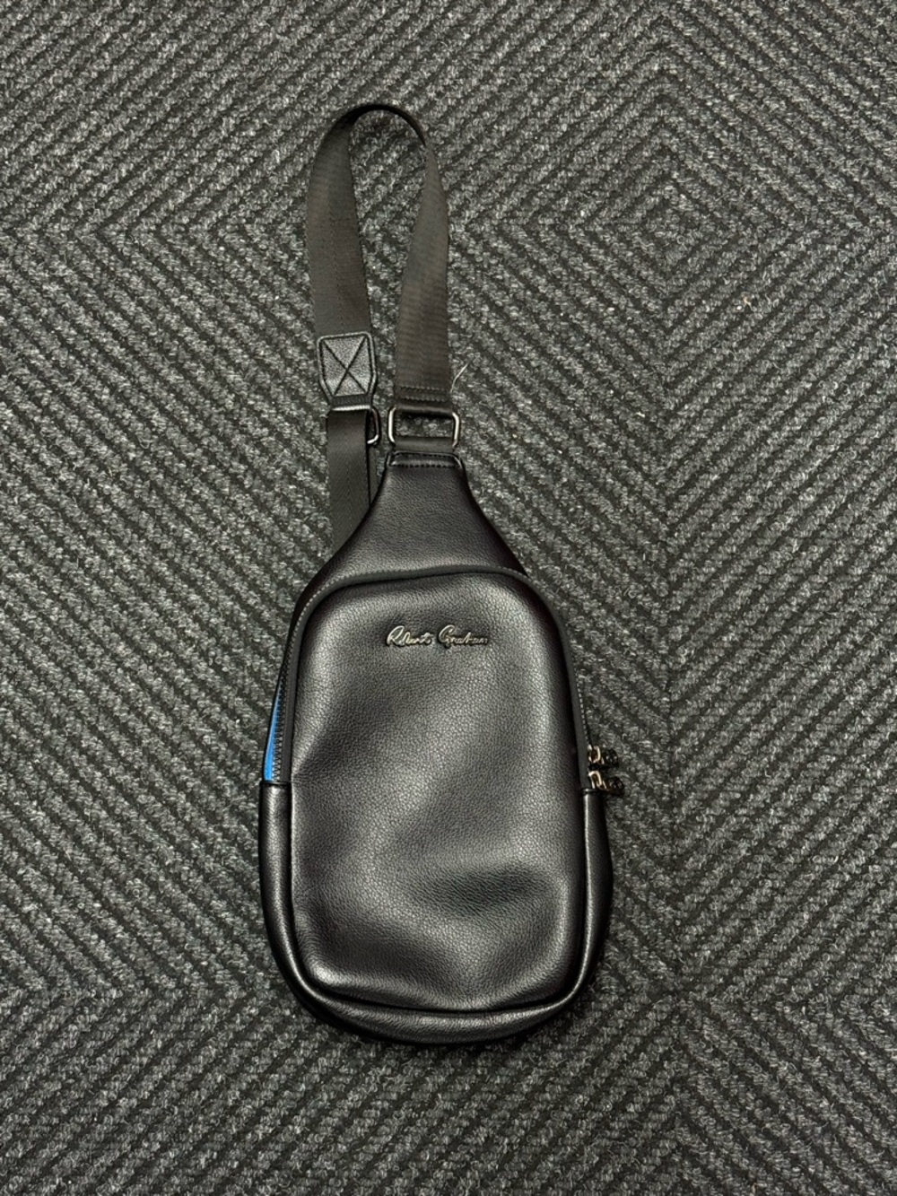 Robert Graham Black Leather Sling Bag with Blue Trim
